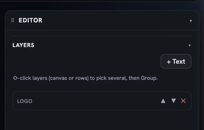The Layers list of a baked ad showing a single logo row and a + Text button