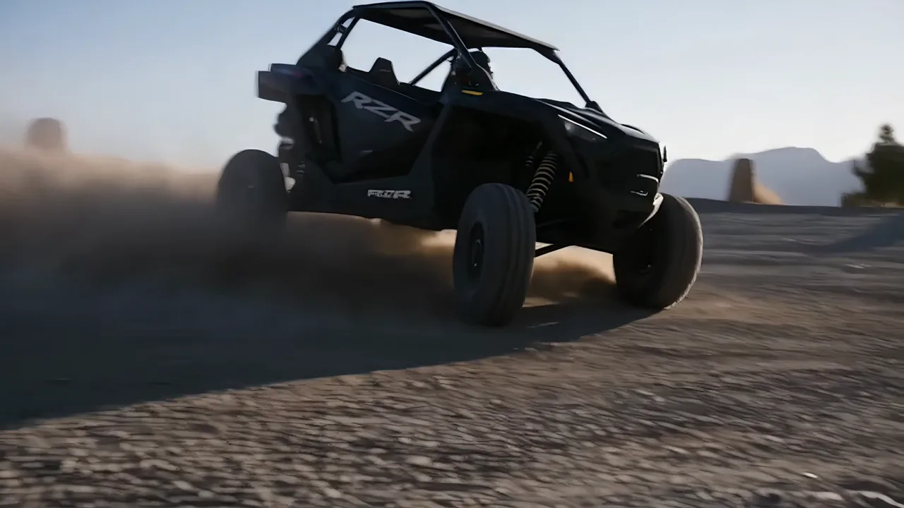 Red Bull Summer Edition spec action film — a black side-by-side UTV kicking up dust on a desert track