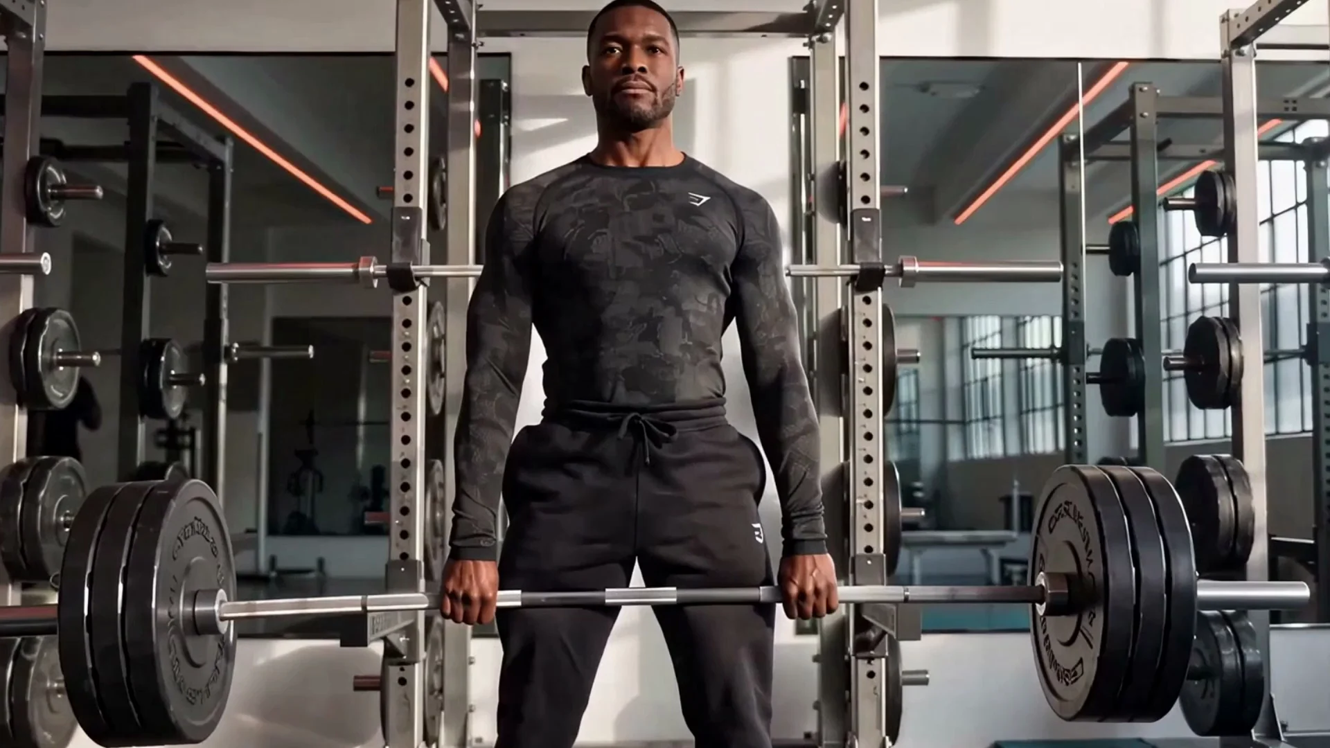 An athlete setting up a deadlift in a gym, from a film made in Fotyra Studio